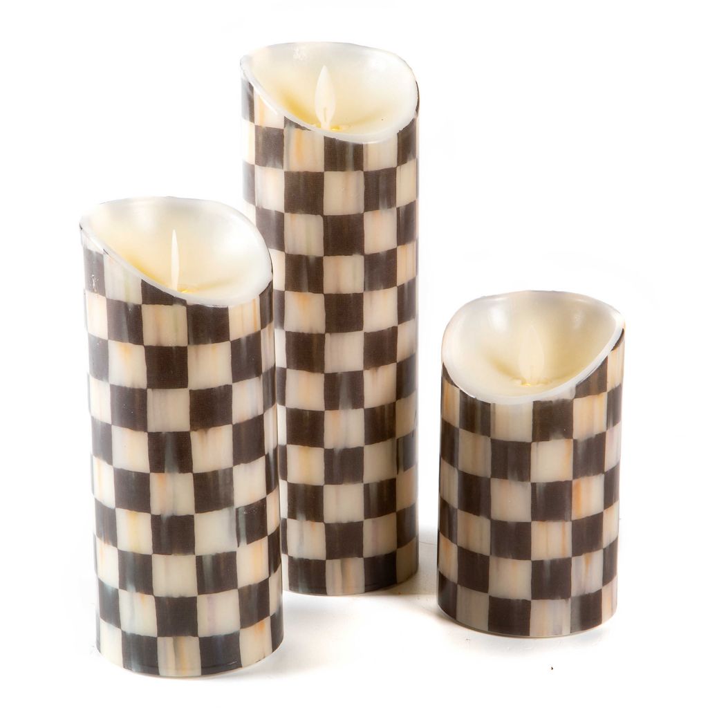 Vanilla LED Pillar Candles made w/Mackenzie Childs Courtly Ck Tissue Paper